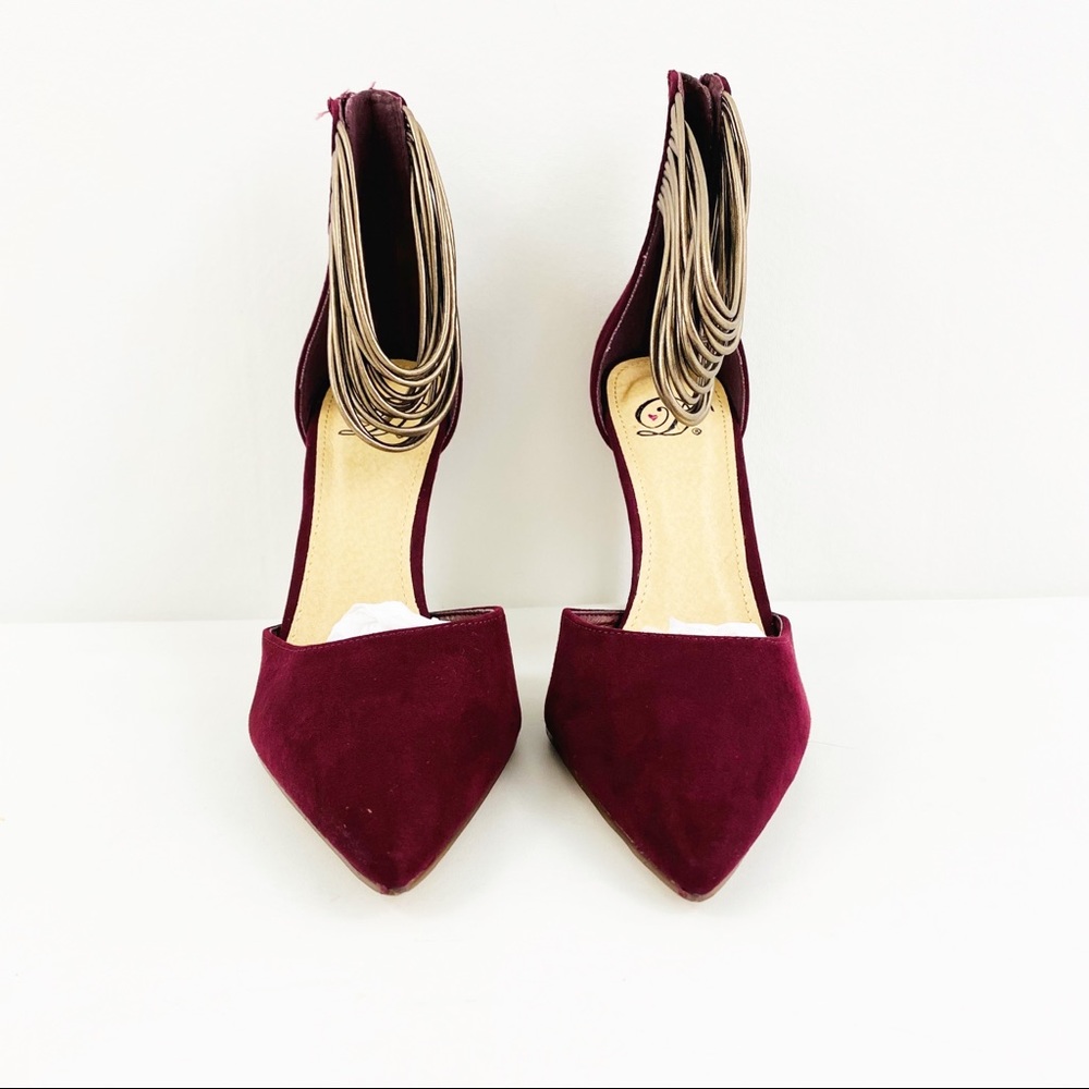 Francesca’s Burgundy Point Toe Strappy Ankle Heels - Picture 4 of 7